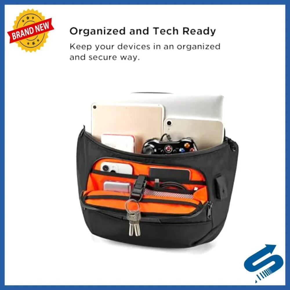 8L RFID-Blocking Sling Laptop Bag with USB Port & Lockable Zippers